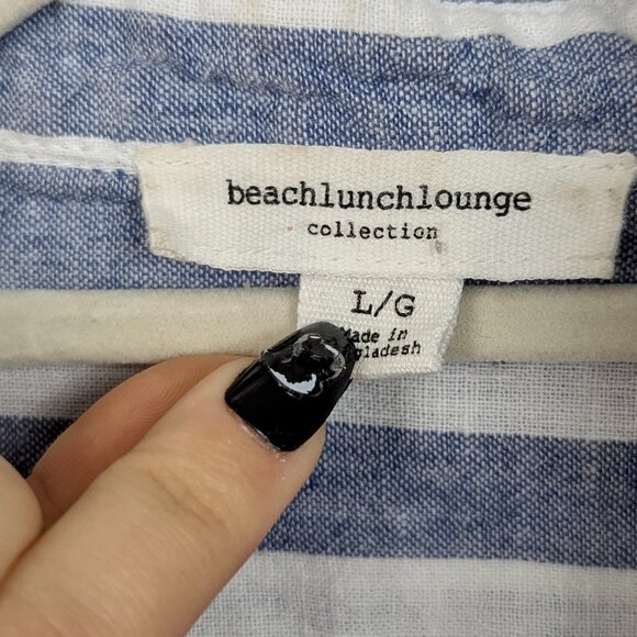 beachlunchlounge | Blue Stripe Linen Button-Up Shirt Size Large - Picture 3 of 6